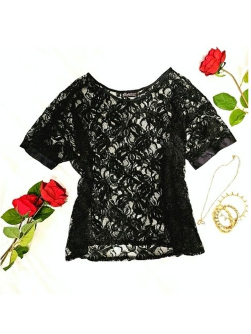 Vintage Frederick's of Hollywood Women's Top Size Medium Black Lace Whimsigoth